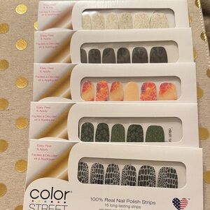 Bundle of 5 Sets:Color Street Nail Strips Collection Black, Orange, Green, White